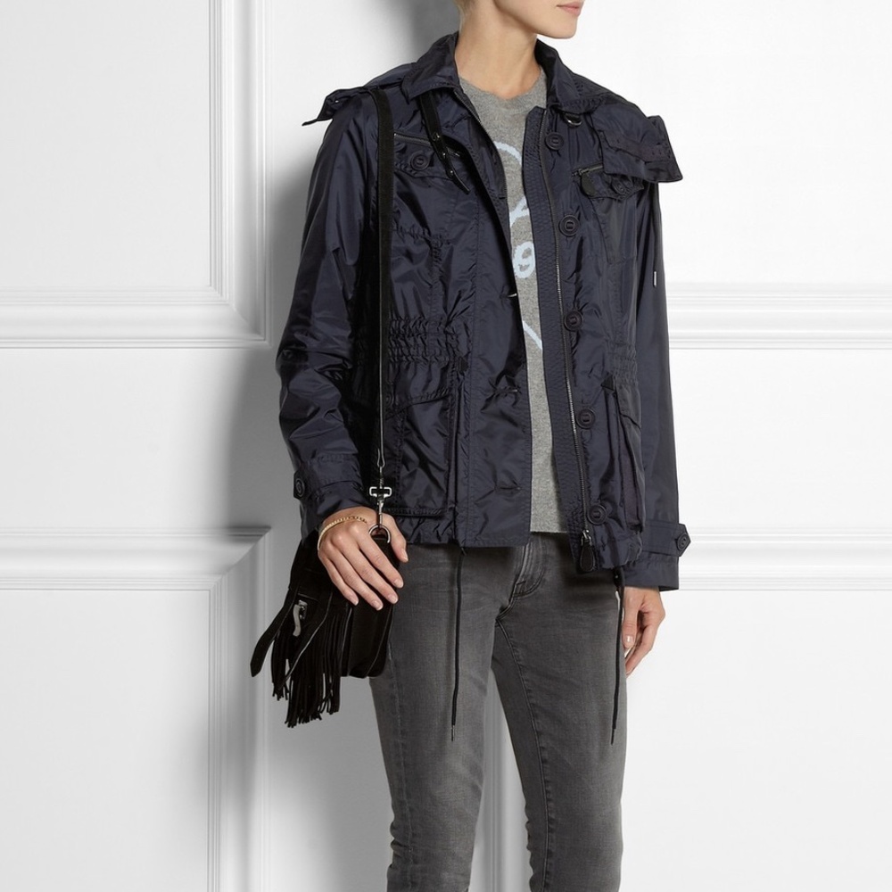 Burberry Brit navy women’s windbreaker jacket with leather accents, US 4
